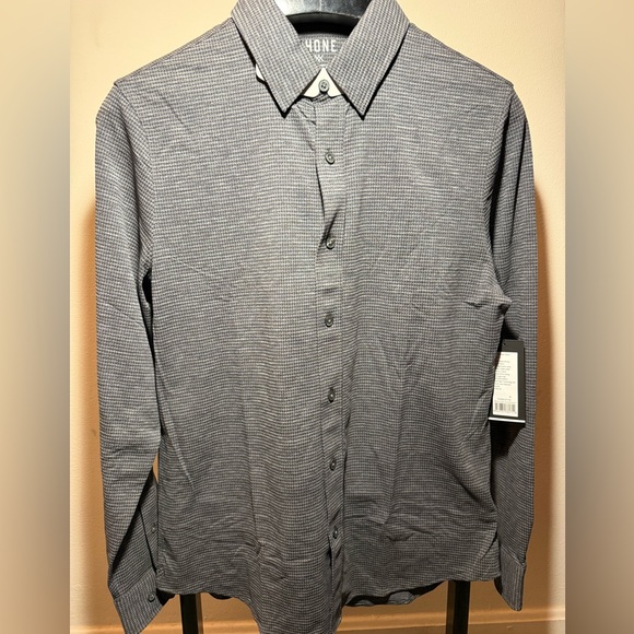 NWT Rhone Commuter Gray Houndstooth Button Down Shirt Men's M Slim Fit $138 - Picture 1 of 5